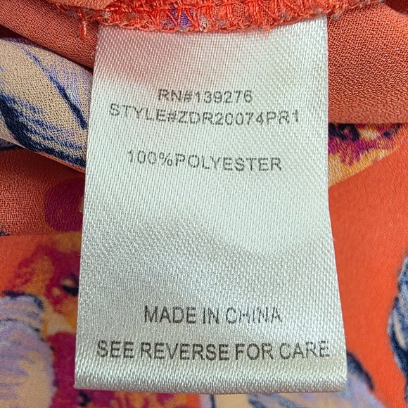 Womens M Coral Floral Ruffle Sleeve Blouse V-Neck Lightweight Boho‎ Top - Picture 10 of 13